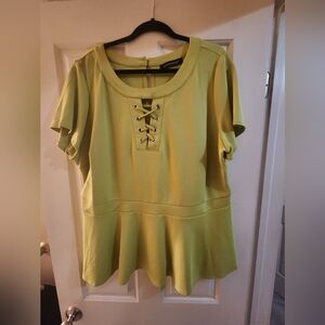 Ashley Stewart Women's Lime Top with Lace-Up Detail